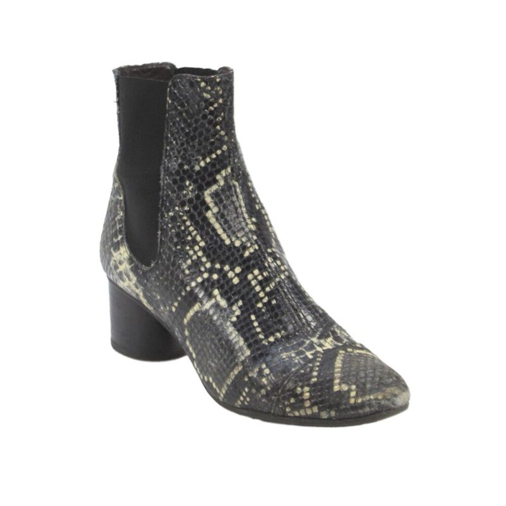 Isabel Marant Womens Slip On Block Heel Snakeskin Printed Booties Black Size 37